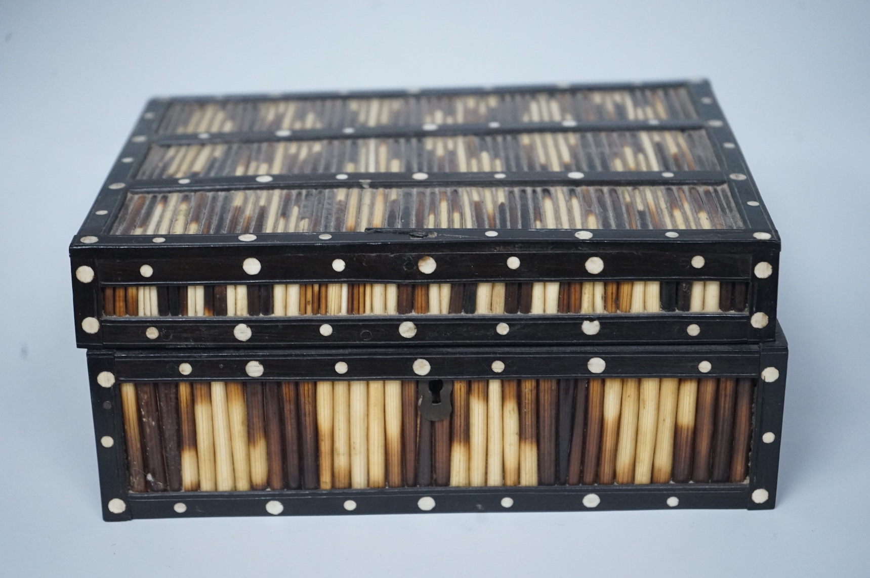 Two Ceylonese porcupine quill boxes, largest 20cm wide